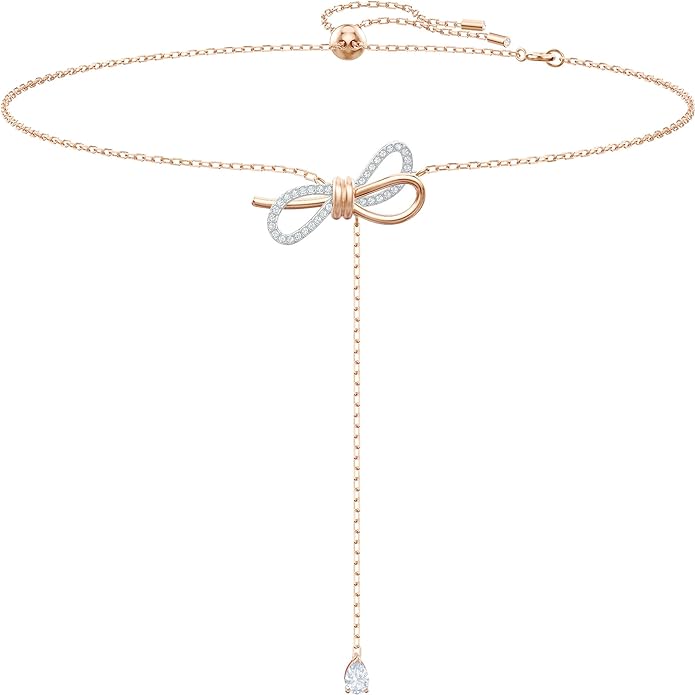 Playful Prom Look: Swarovski Bow Y Drop Necklace Jewelry Collection, Clear Crystals, Rhodium Finish