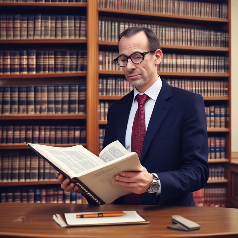 a man in a suit and tie is reading a book
