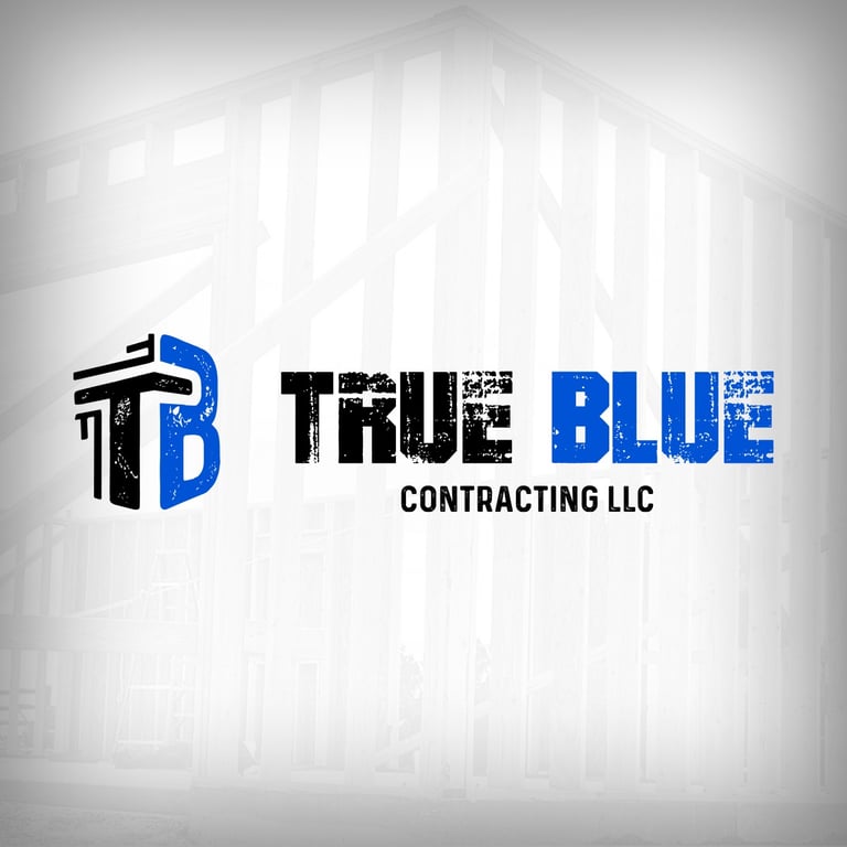 A blue and black grungy logo for a contracting business in Michigan
