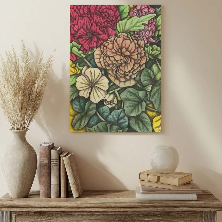 Floral Illustration Wall Art in a Living Room