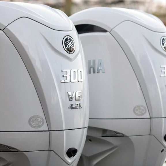 New twin Yamaha outboard engines installed to powerboat