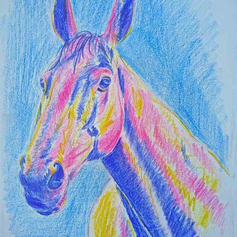 Coloured pencil drawing of a horse head
