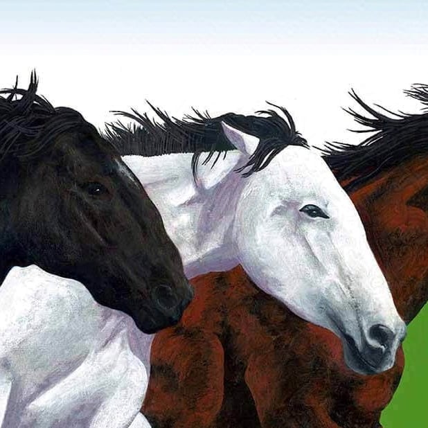 Painting of three galloping horses