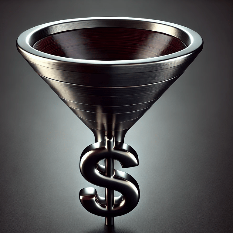 A business sales funnel with a dollar sign at the bottom, representing a high-quality pipeline