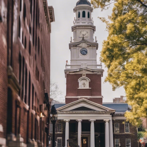 a clock tower in a city with a clock tower
