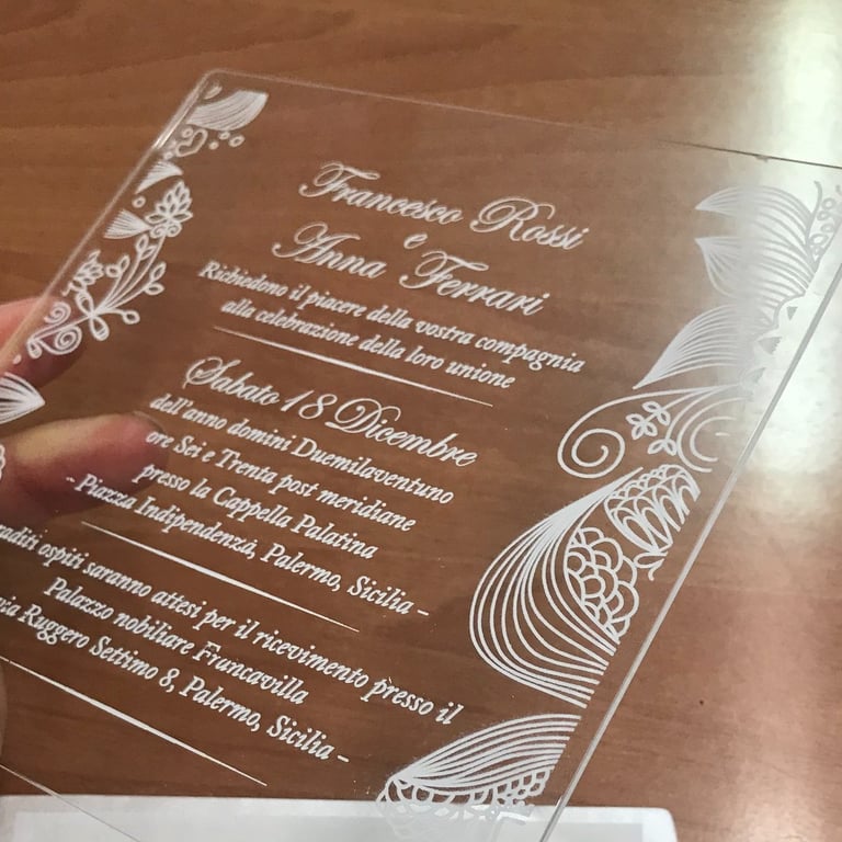 invito di nozze in plexiglass