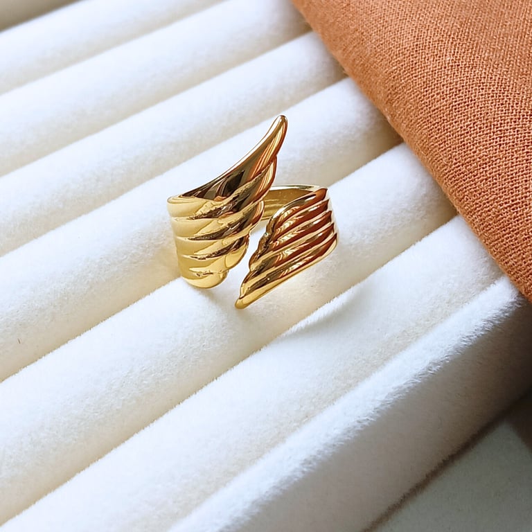 gold-plated angel wings ring