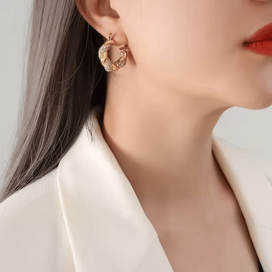 big gold-plated hoop earrings with cubic zirconia