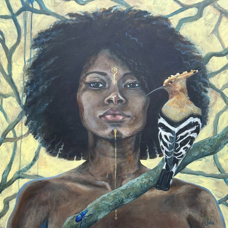 Hoopoe and Woman painting