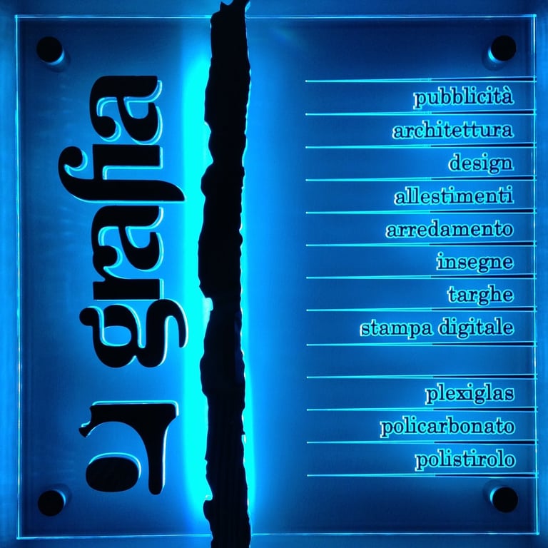 targa retroilluminata in plex, plexiglass
