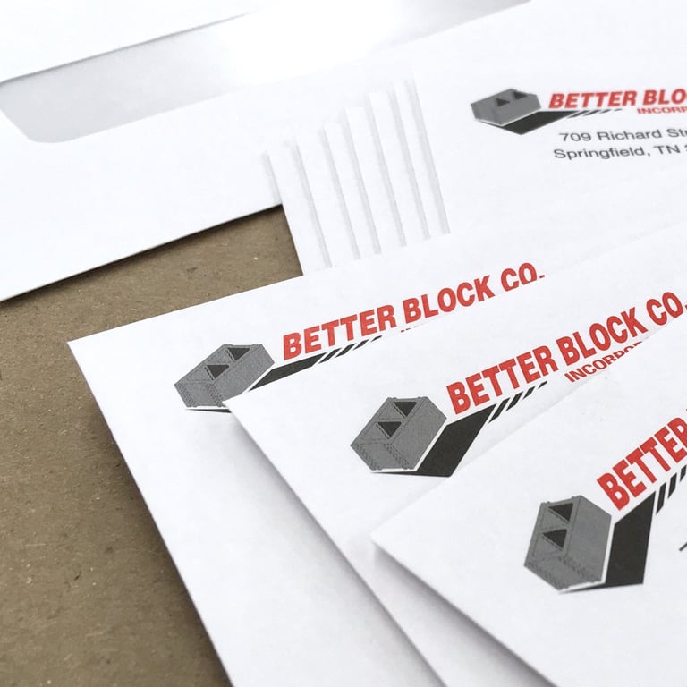 Specialty printing showing envelopes
