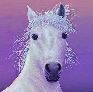 Portrait painting of a white horse