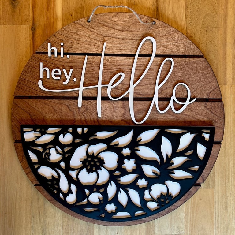 laser cut and painted wooden hello door or wall hanger