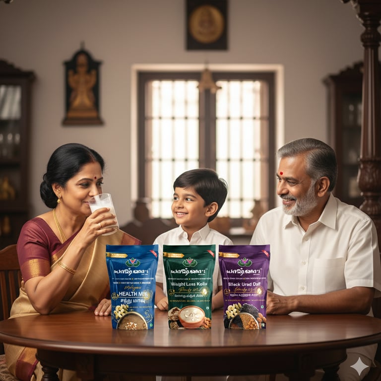 A grand father, grand mother and grand child with yashnas product range