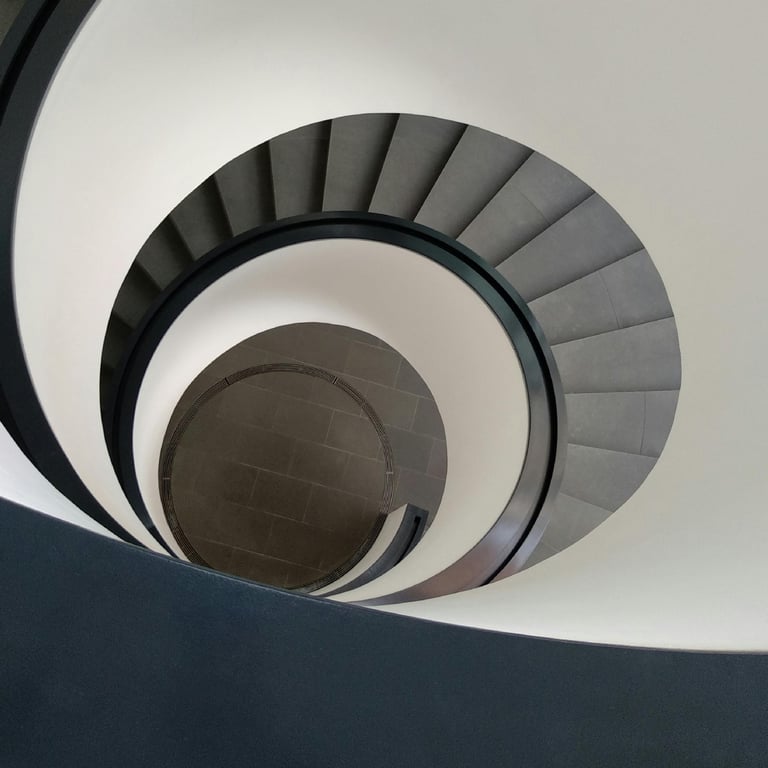 Architectural spiral staircase representing Systeme.io automation