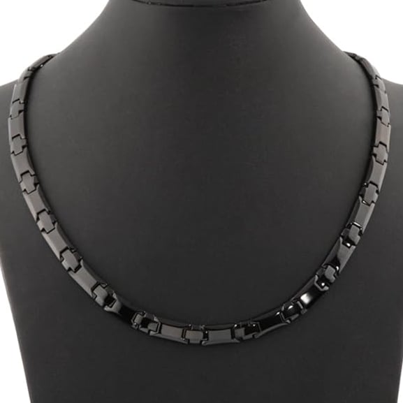 Wide Black Titanium Magnetic Field Choker Necklace for Boyfriend