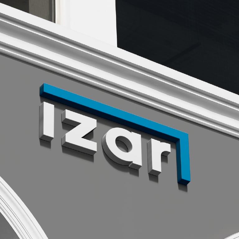 a logo on a building with a blue and white sign realtor brand