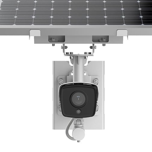 a solar powered security camera mounted on a wall