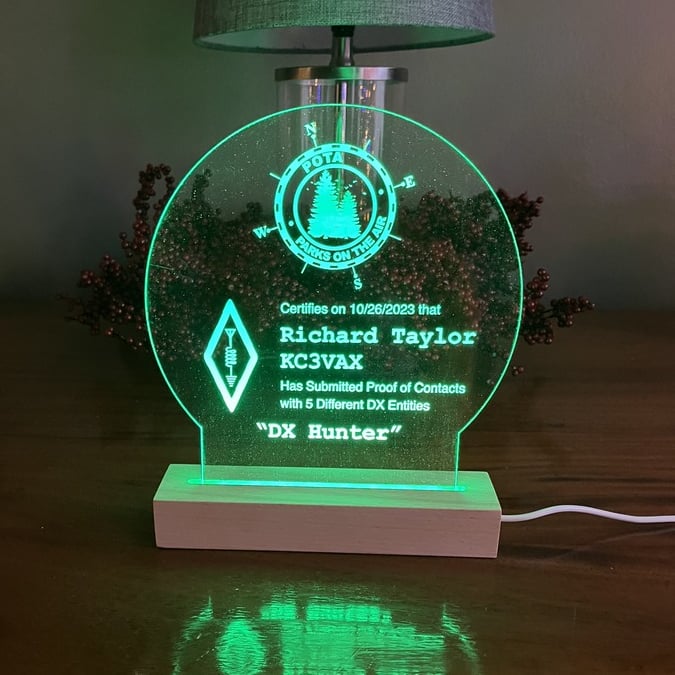 laser engraved clear acrylic lighted award for a business