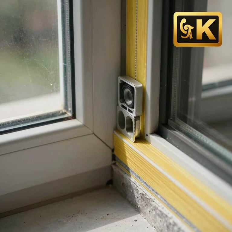 A close-up of a window seal and thermal insulation layer during a professional installation process.