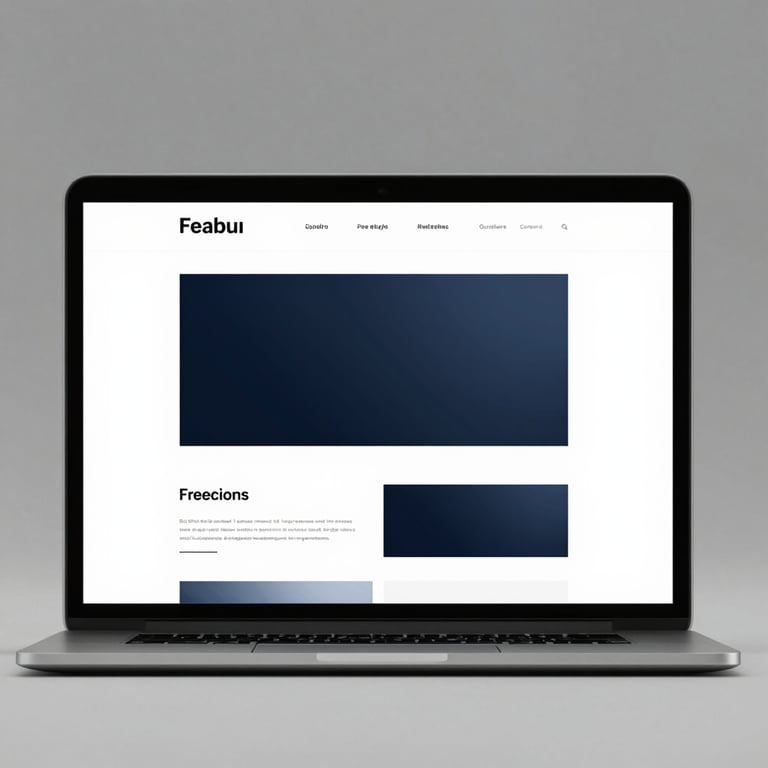 A sleek laptop showing a brand identity project with clean lines and high-contrast professional aesthetics.