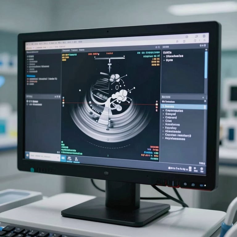 A detailed shot of a high-resolution medical monitor displaying clear diagnostic data in a modern US medical lab.