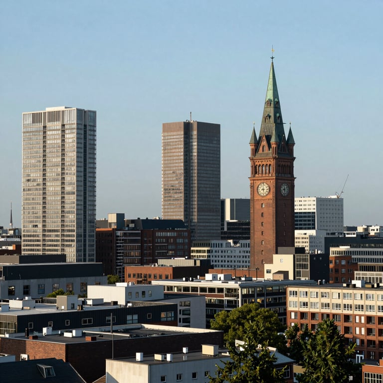 View of the Hamburg skyline during the day, representing the service area and local expertise.