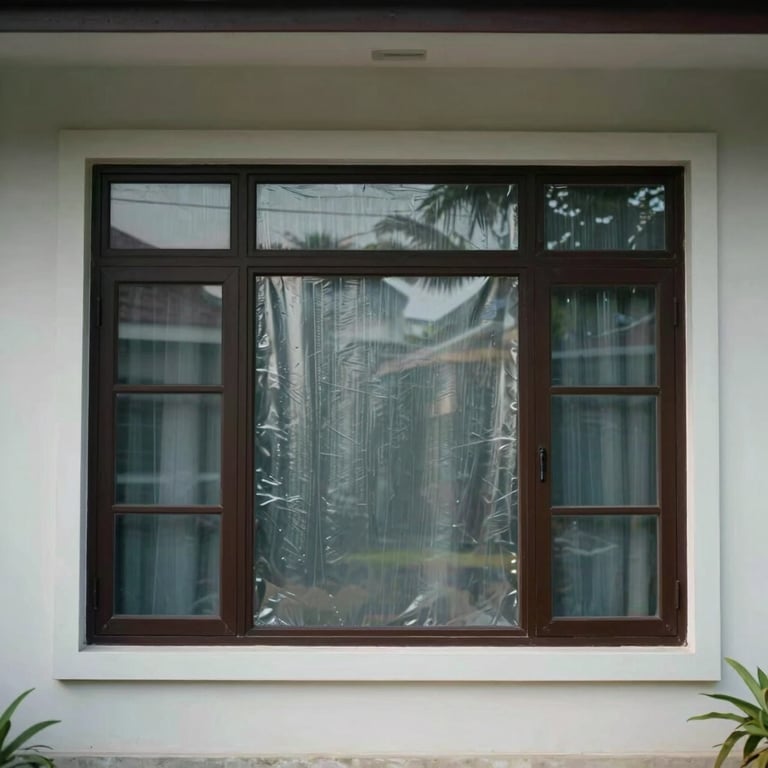 Exterior of a residential house in Indonesia with heat-rejecting window film installed.