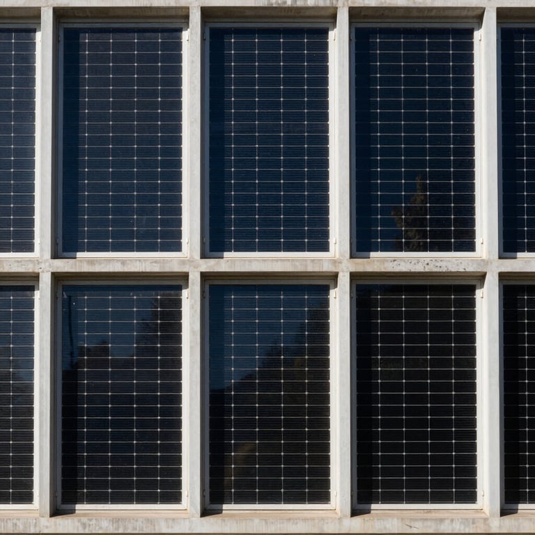 Commercial building facade with uniform dark solar window film.