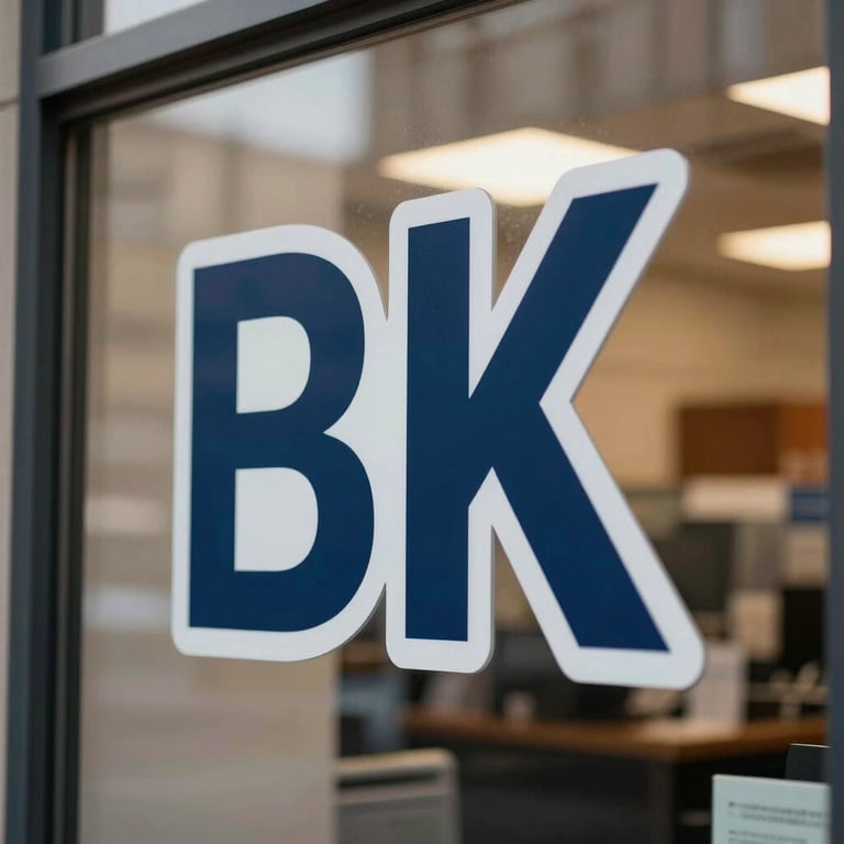Close-up of a high-quality corporate branding sticker on a shop window.
