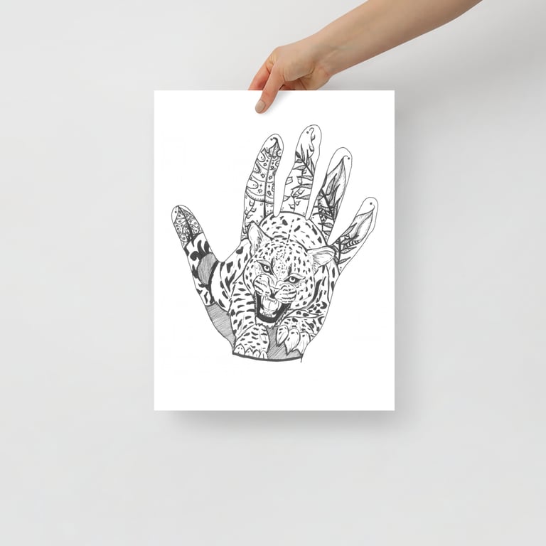 Gepersonaliseerde handomtrek tekening met leeuw afgedrukt op poster