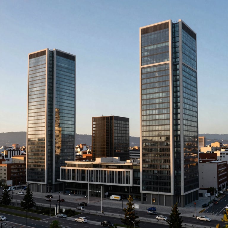Modern urban landscape of Santander's business district, highlighting the region's development and professional growth under a clear sky.