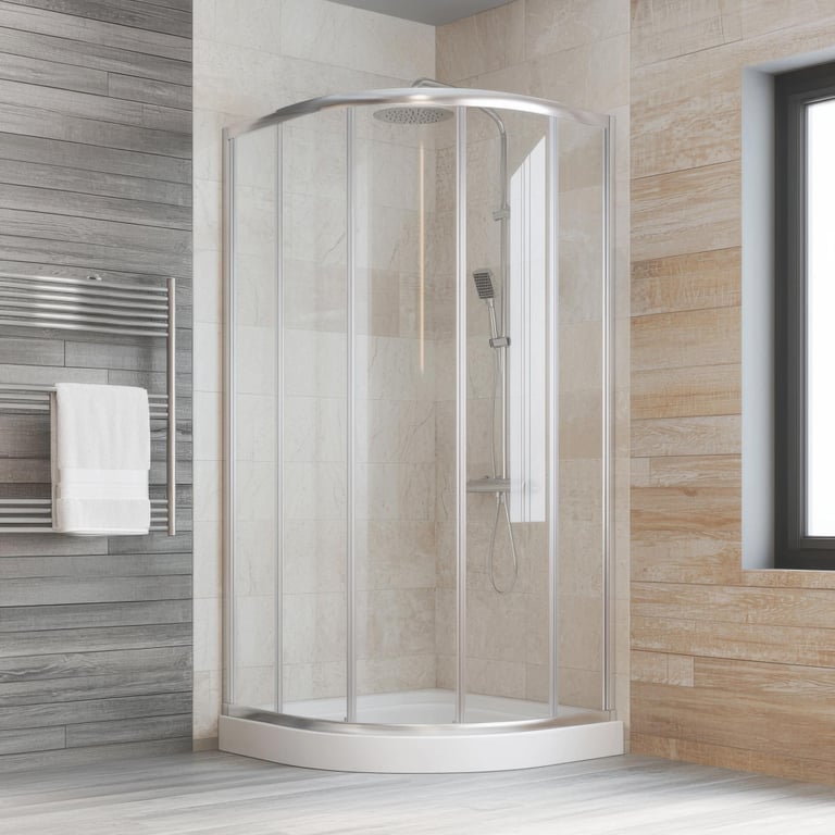 Curved corner shower enclosure with sliding glass doors –shower with new seals in an Auckland