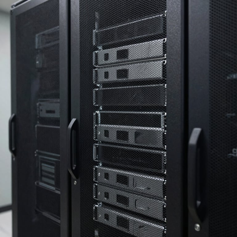 Stylized photograph of a secure, air-gapped server rack representing data sovereignty.