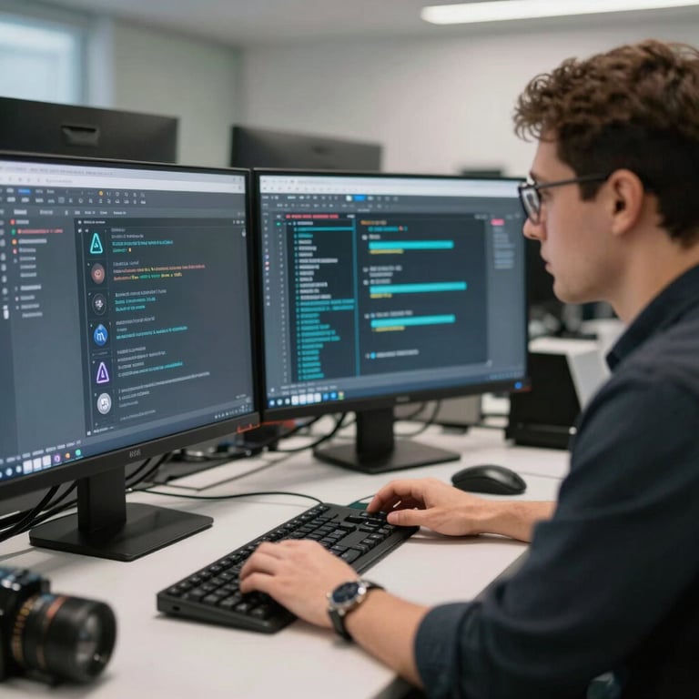 A technical specialist monitoring a local AI deployment on a multi-screen workstation.