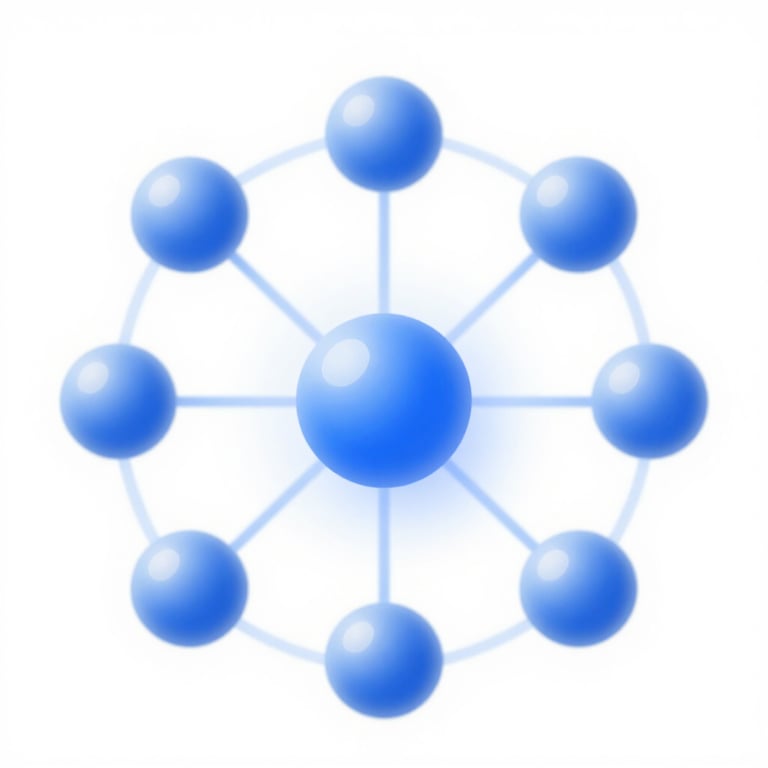 Visualizing a RAG Retriever Agent performing semantic matching with interconnected spheres and blue light lines on a clean white background.