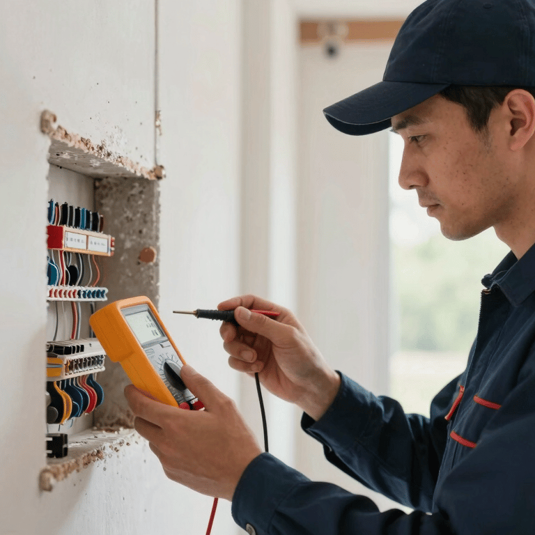 A portrait of a smiling homeowner in a modern kitchen with newly installed LED under-cabinet lighting, reflecting a sense of satisfaction and quality service.