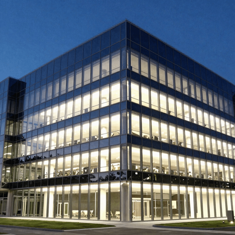 A close-up of a professional woman's hands typing on a sleek silver laptop, with a sky blue coffee mug nearby on a soft white desk.