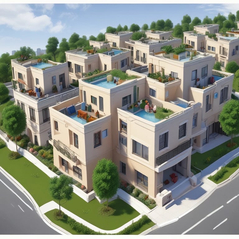 Icon of a cozy residential compound with homes.