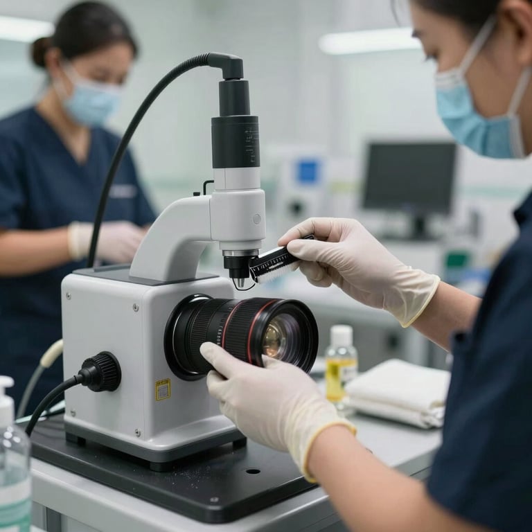 Close-up of high-quality cleaning equipment and professional service staff in a modern facility.