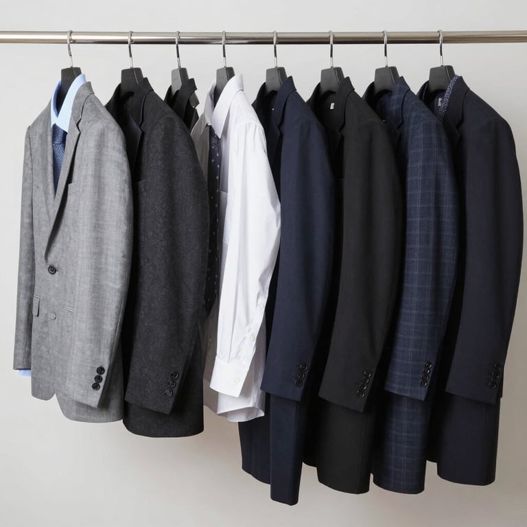 A tan suit jacket and pants hanging on a hanger.