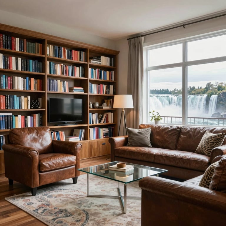 Before and after photos of a living room cleaned, repaired, and staged for real estate listing.