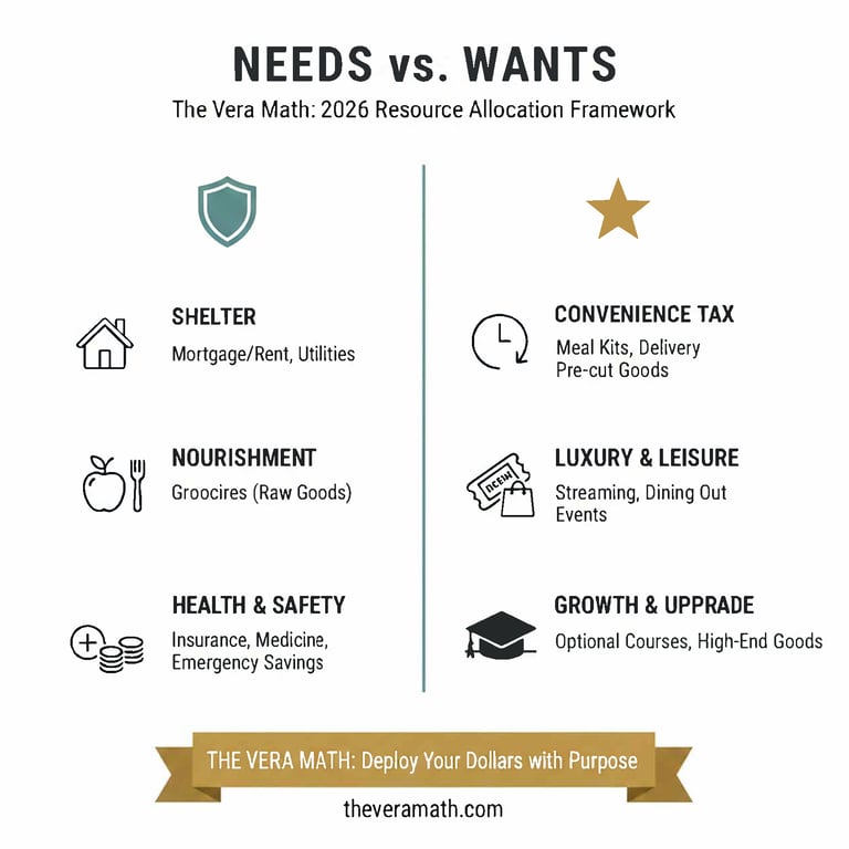 2026 Needs vs. Wants Chart: Strategic Resource Allocation for Household CFOs. The Vera Math.