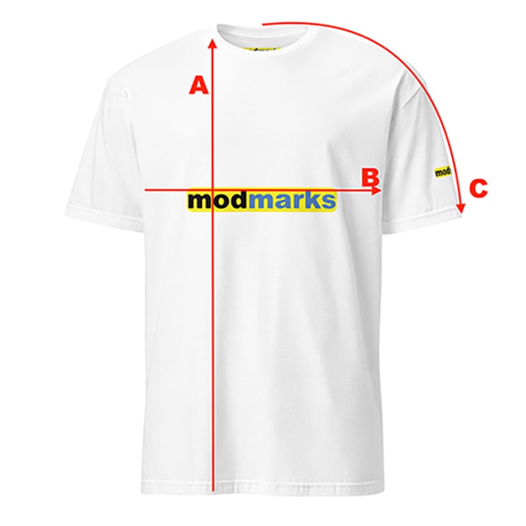 modmarks sizing instruction image with red arrow guides