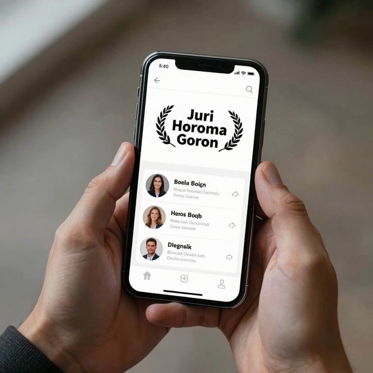 A pair of hands holding a smartphone displaying a clean, professional social media interface.