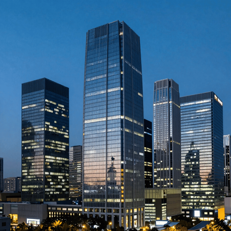A focused professional analyzing Medium Blue data charts on a computer screen in a clean, modern office.