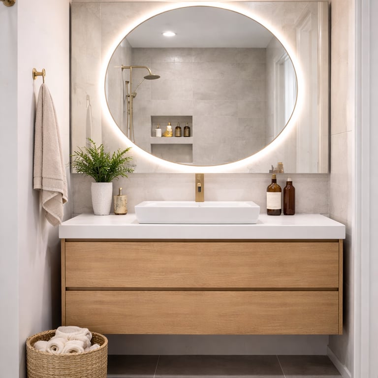 espejo grande en baño moderno pequeño