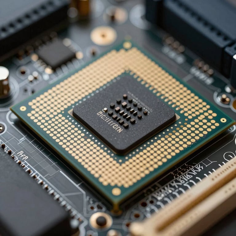 Macro view of a server processor on a motherboard, symbolizing cutting-edge processing power for SaaS platforms.