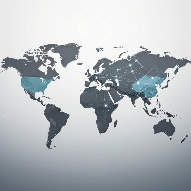 Abstract digital visualization of global network data flow and streaming connectivity, incorporating #2E4F4F and #ECF0F1.