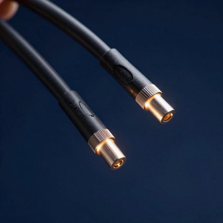 Sleek dark fiber optic cables glowing with soft light against a deep navy blue background, representing connectivity.